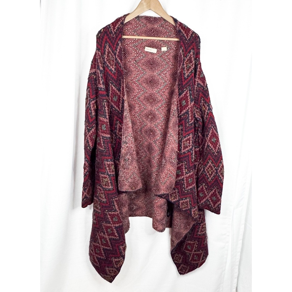 Anthropologie Sleeping On Snow Cardigan Large Wool Blend Embroidered Boho Knit